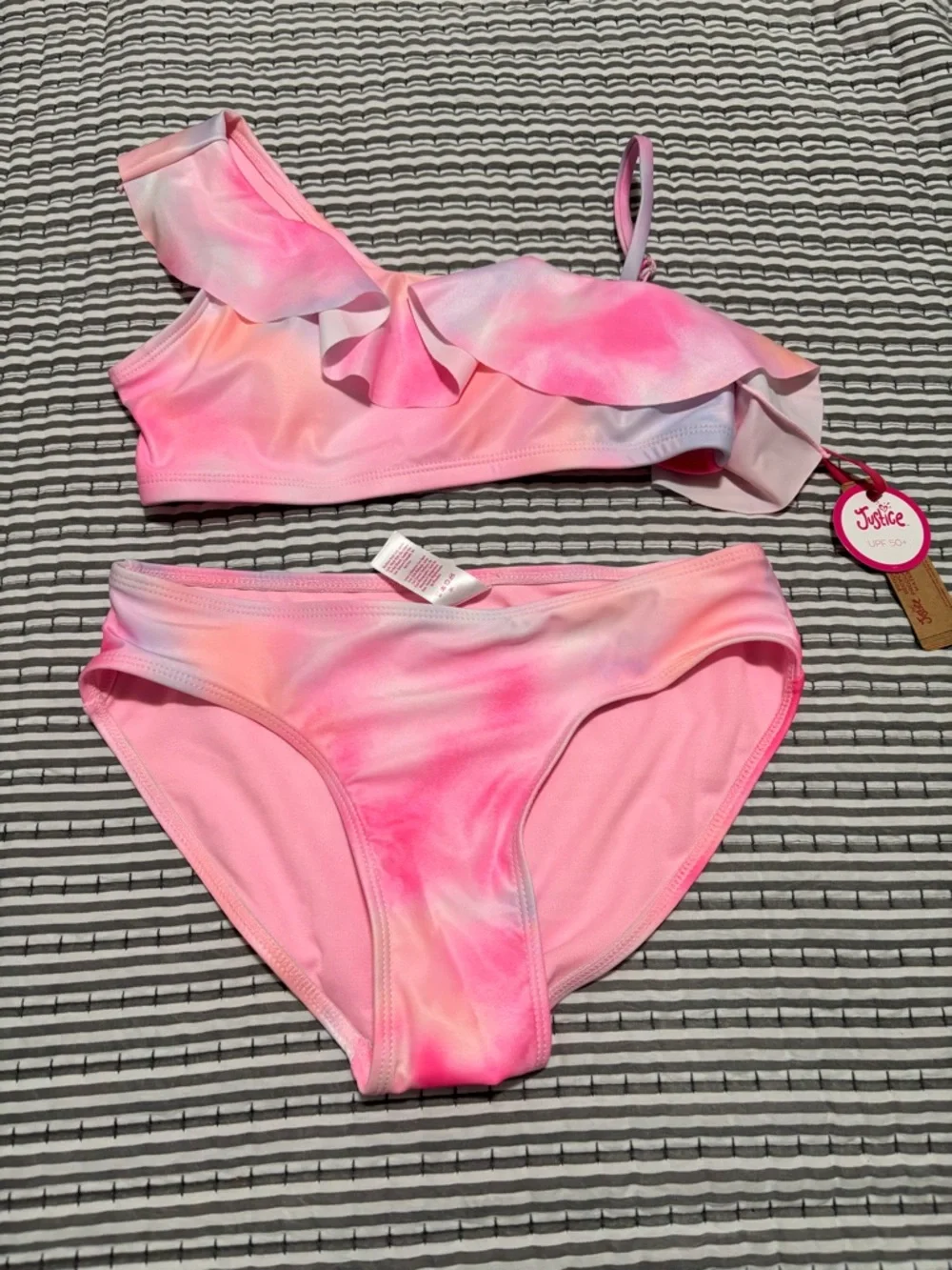 Justice Pink Tie-Dye One-Shoulder Ruffle Bikini